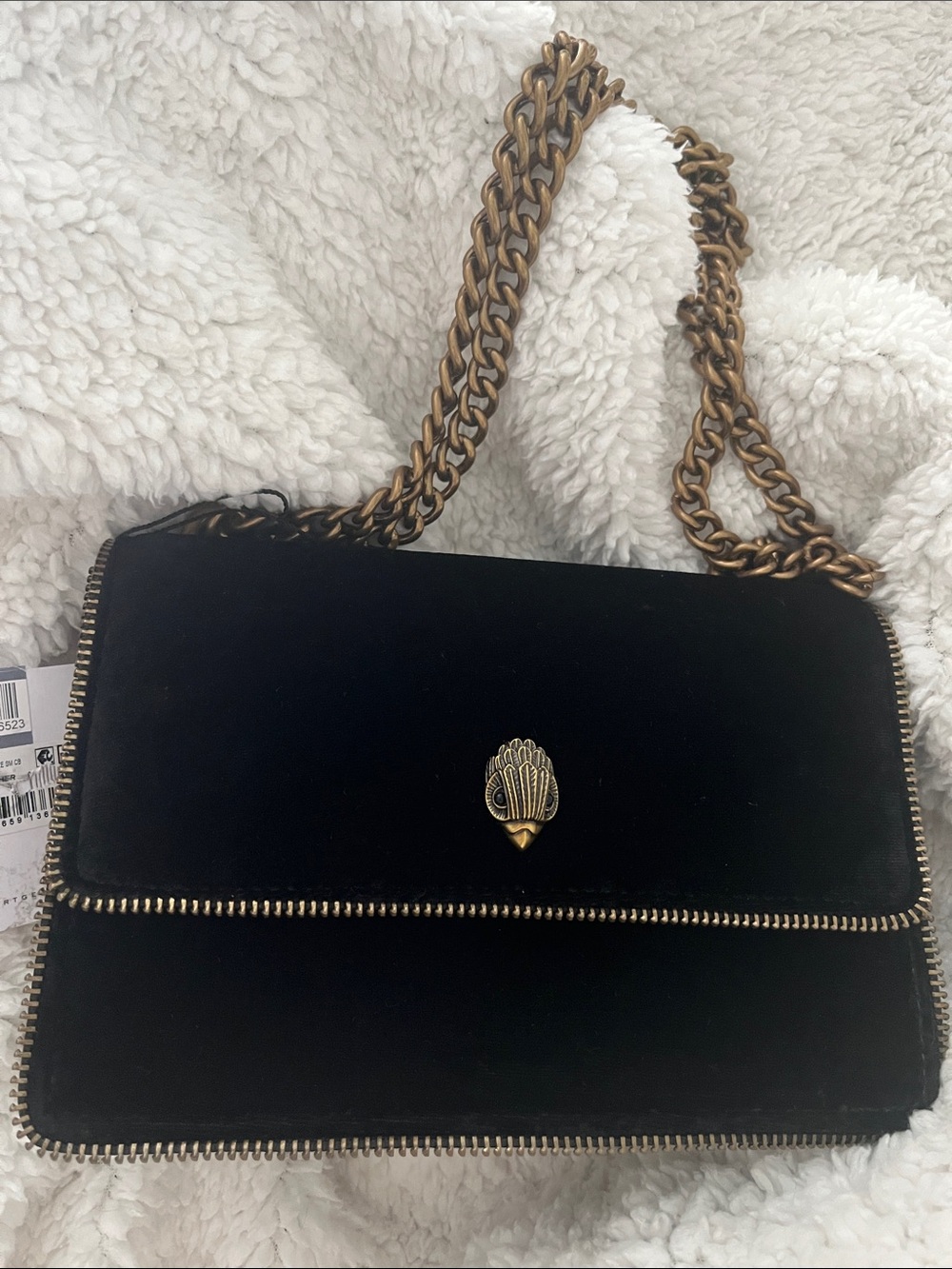 Kurk Geiger Black Velvet Chain Shoulder Bag with Gold Hardware